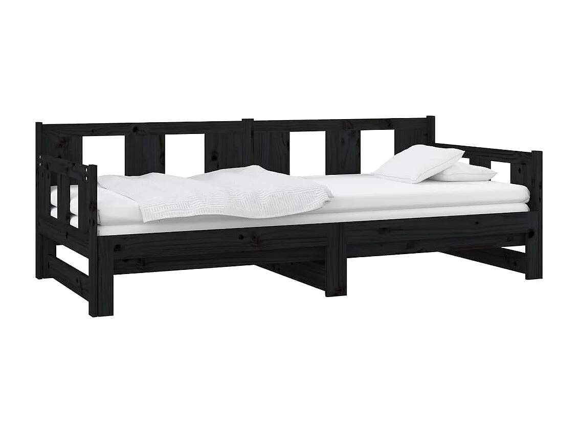 Lit coulissant Noir Bois de pin solide 2x(80x200) cm