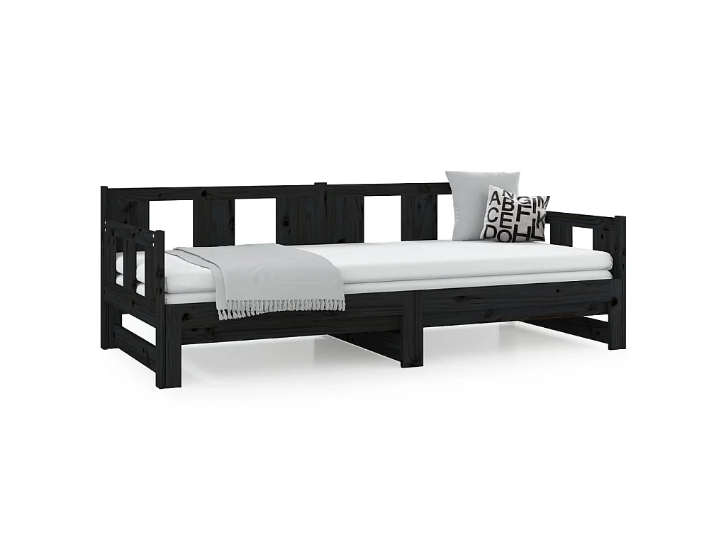 Lit coulissant Noir Bois de pin solide 2x(80x200) cm