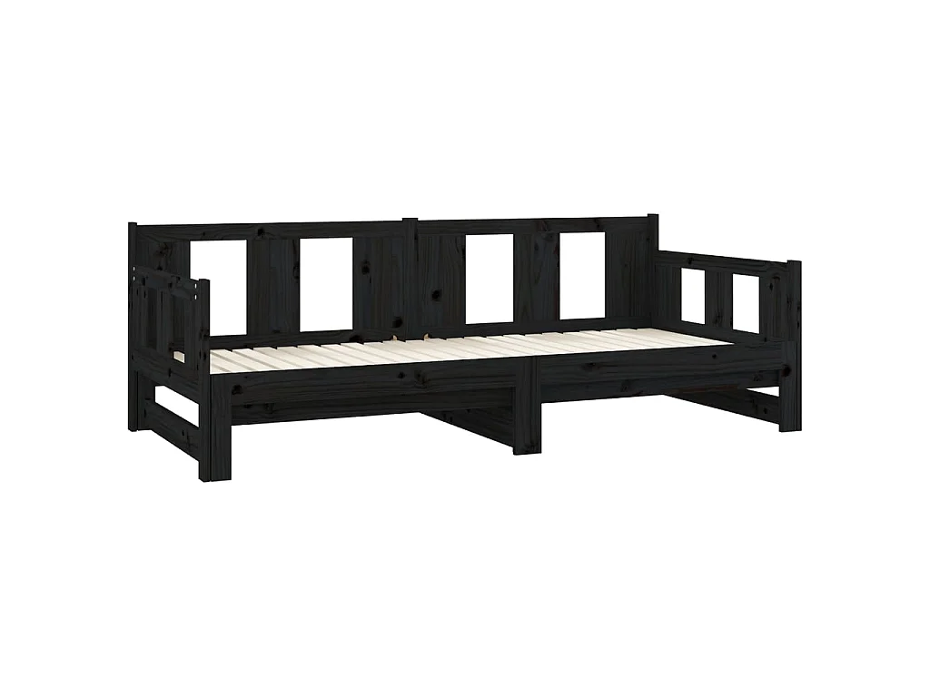 Lit coulissant Noir Bois de pin solide 2x(80x200) cm