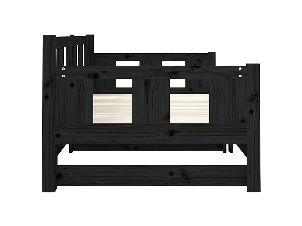 Lit coulissant Noir Bois de pin solide 2x(80x200) cm