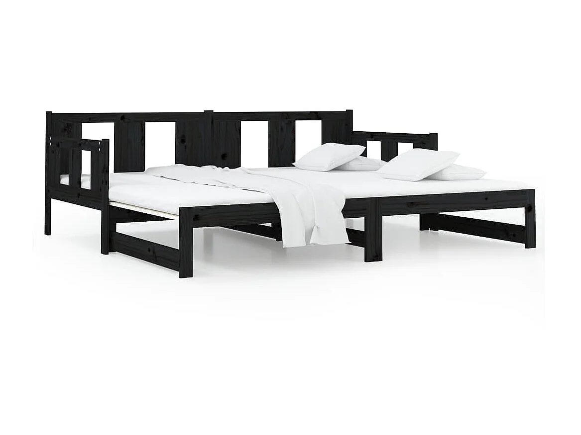 Lit coulissant Noir Bois de pin solide 2x(80x200) cm