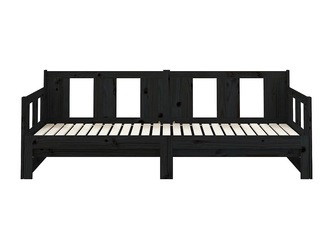 Lit coulissant Noir Bois de pin solide 2x(80x200) cm