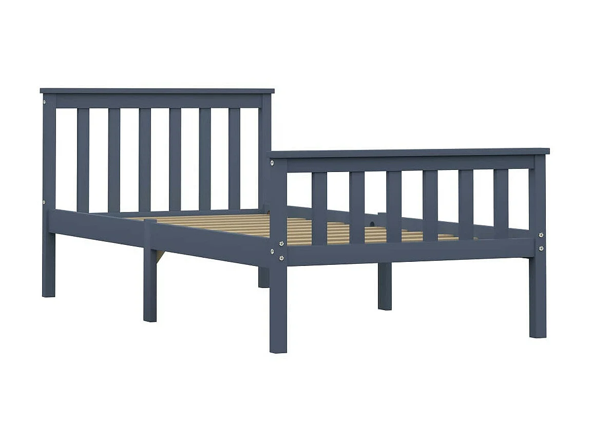 Lit Gris Bois de pin massif 100x200 3