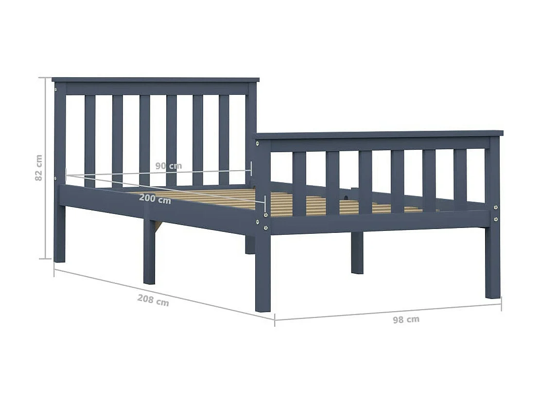 Lit Gris Bois de pin massif 100x200 3