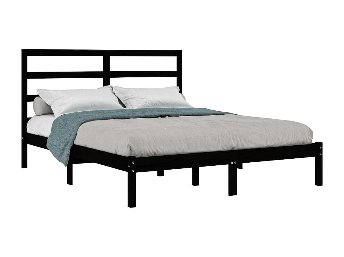 Lit Noir Bois de pin massif 140x190 5