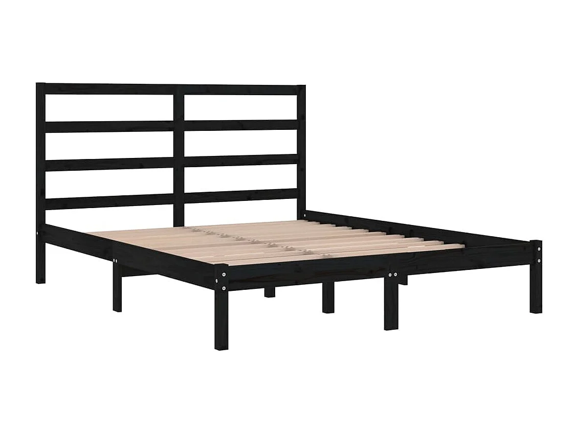 Lit Noir Bois de pin massif 140x190 5