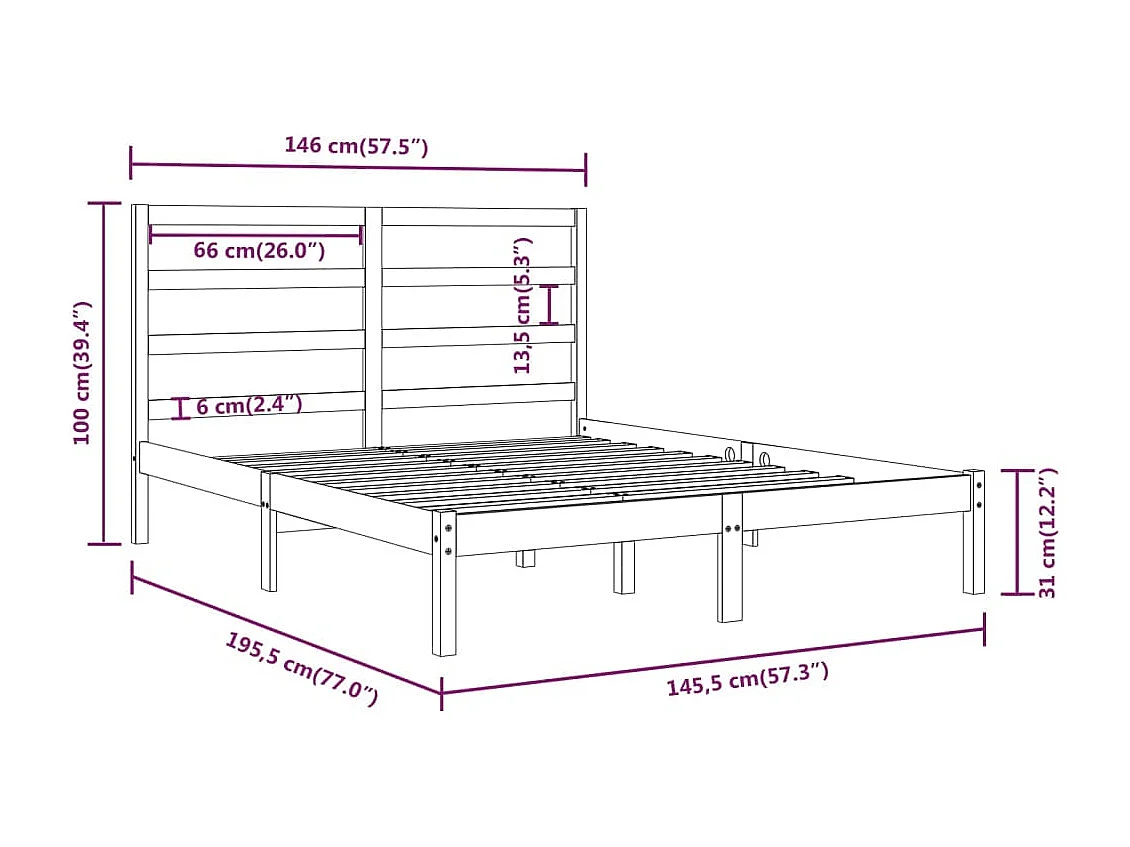 Lit Noir Bois de pin massif 140x190 5