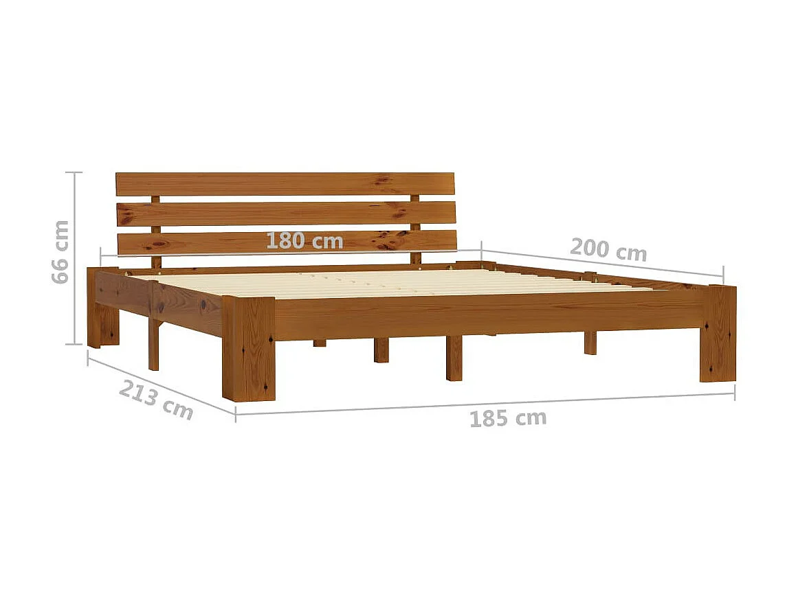 Lit Marron miel Bois de pin massif 180x200 2