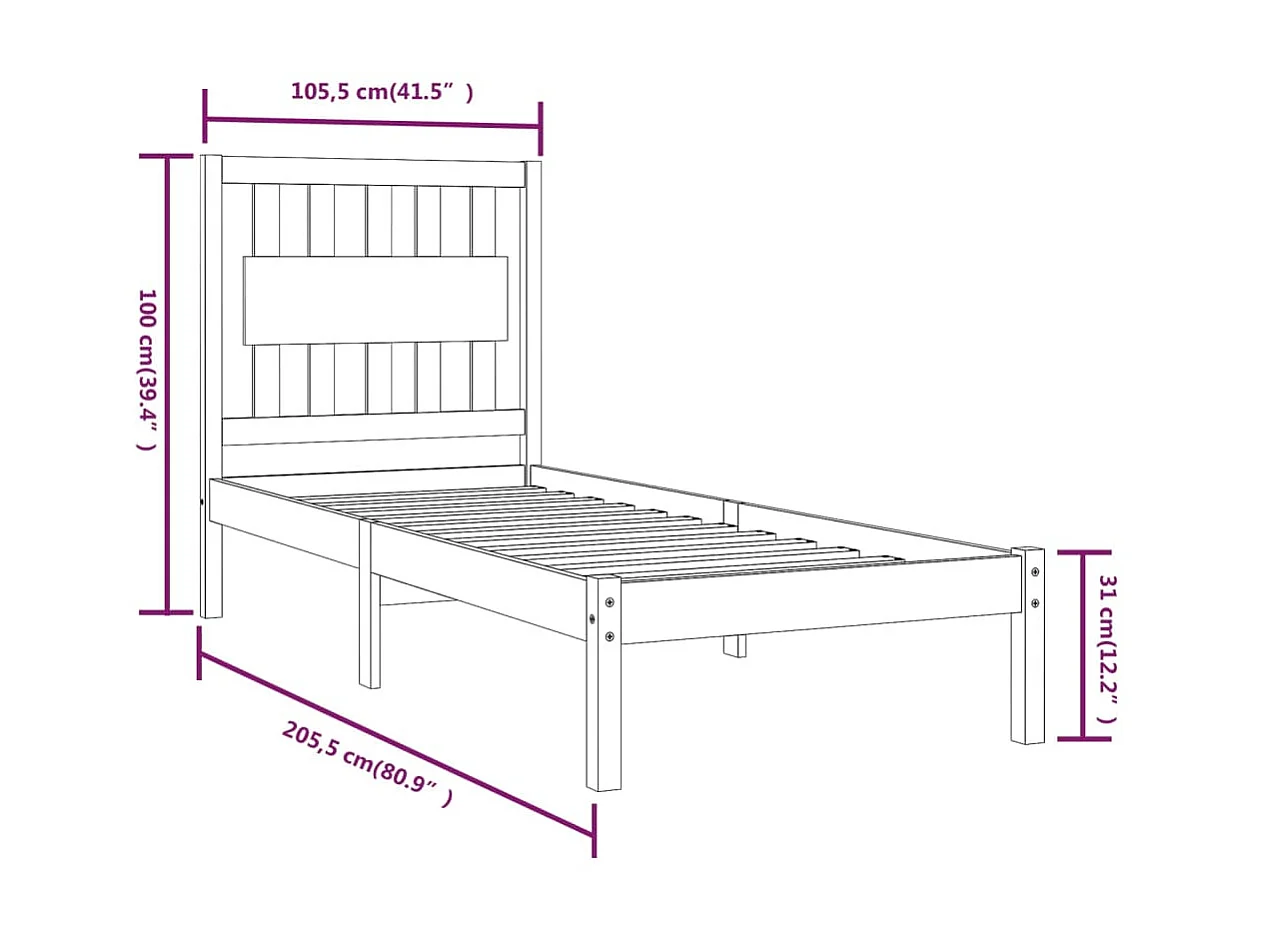 Lit Bois de pin massif 100x200 4