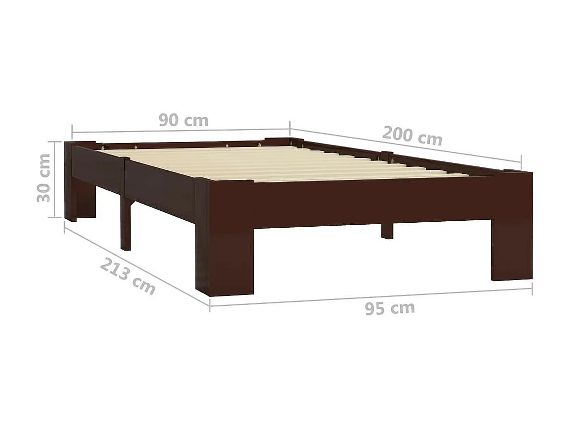 Lit Marron foncé Bois de pin massif 90x200 2