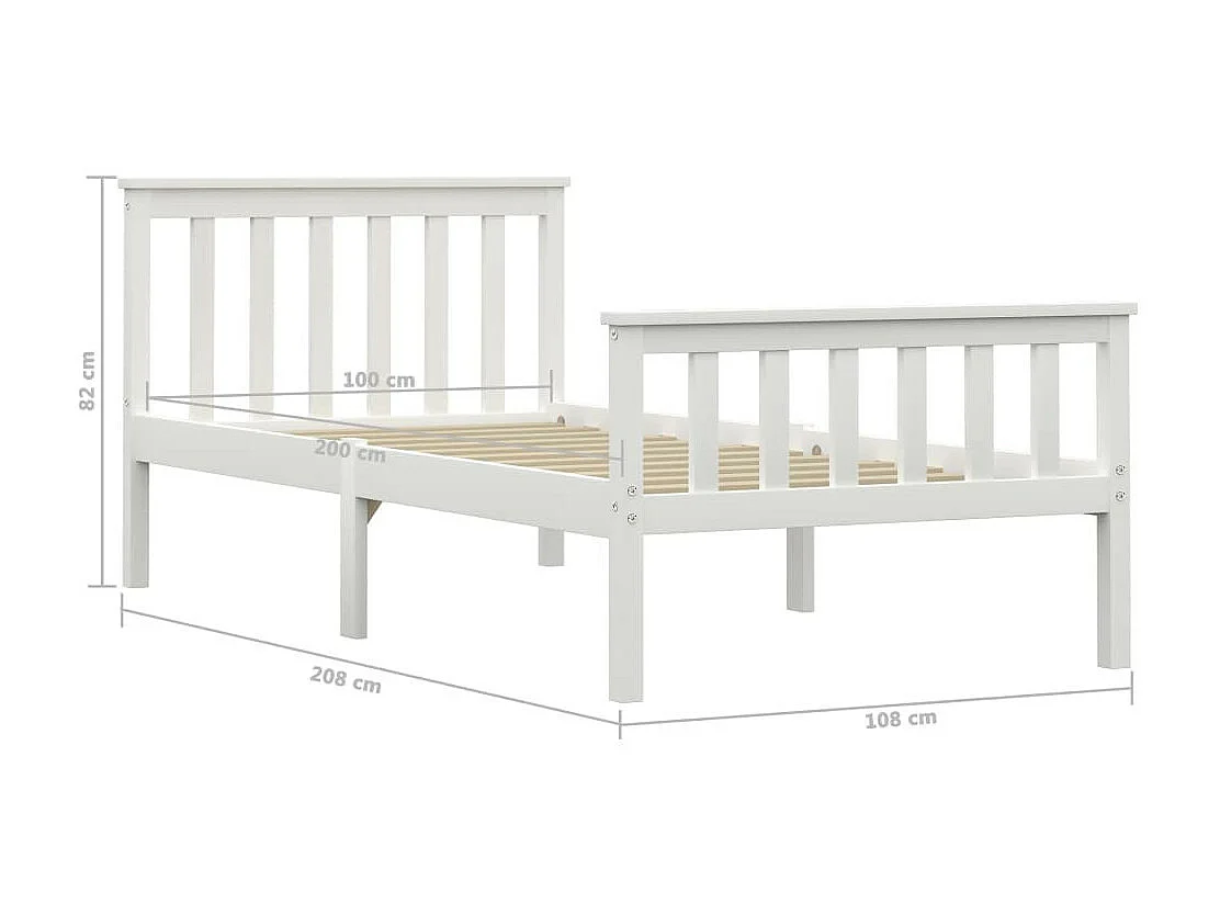 Lit Blanc Bois de pin massif 100x200