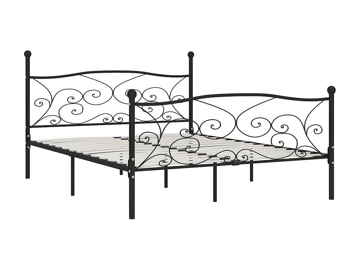 Lit et sommier à lattes Noir Métal 200x200