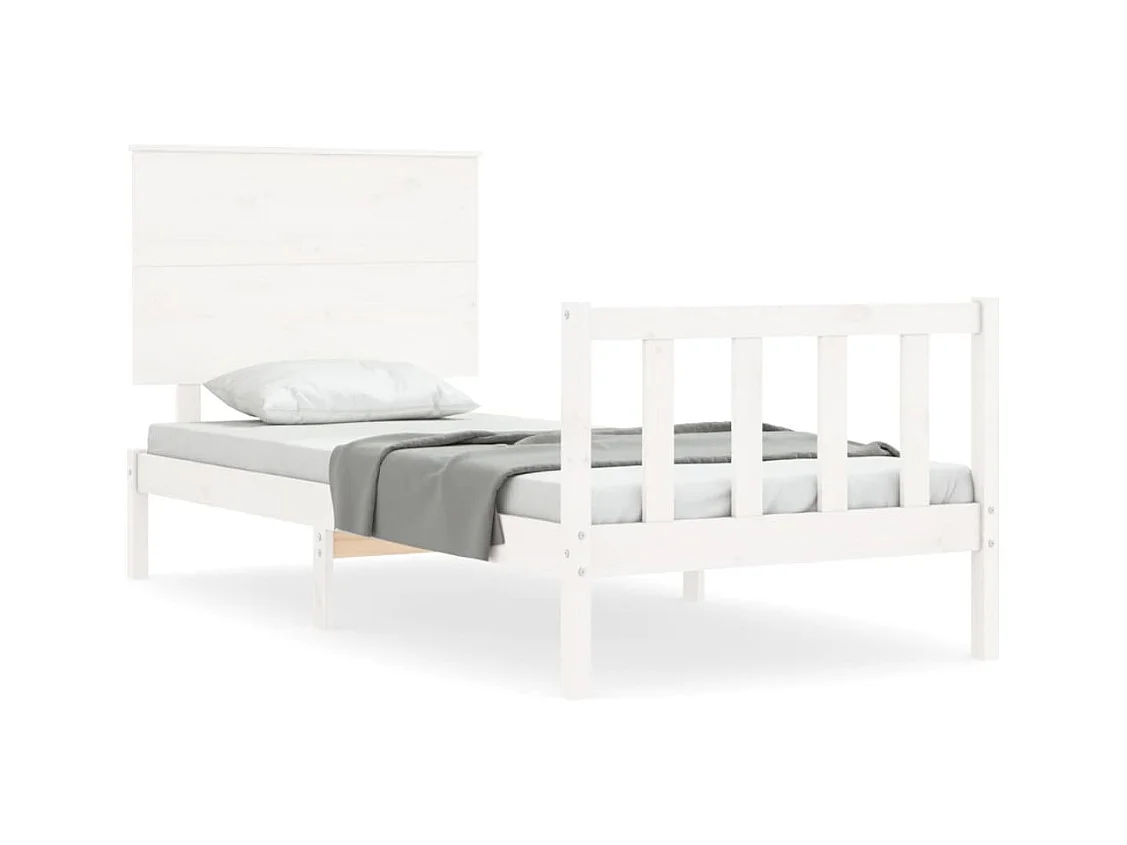 Lit avec tête de lit blanc simple bois massif