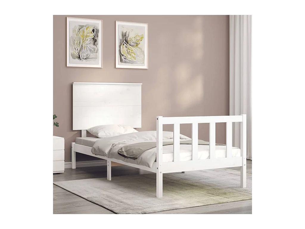 Lit avec tête de lit blanc simple bois massif