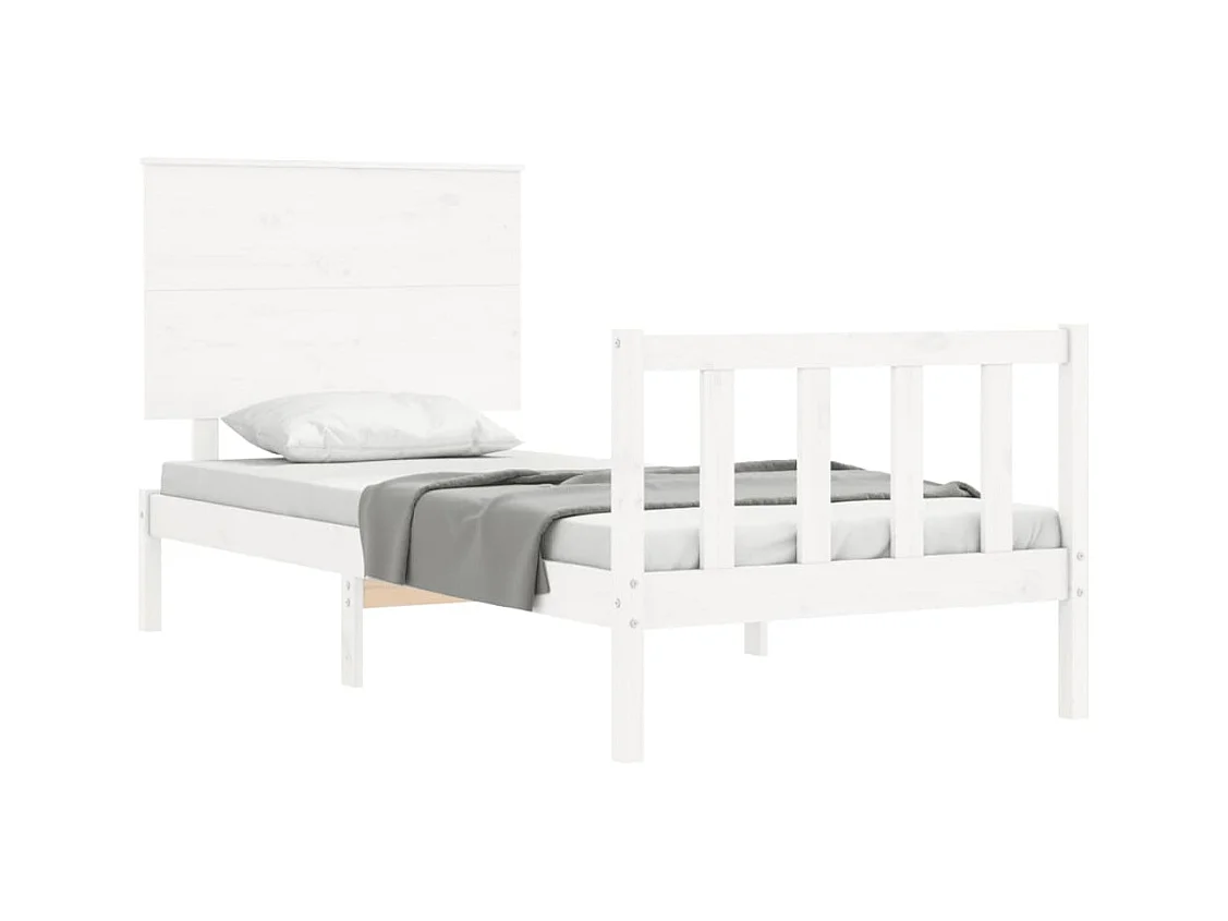 Lit avec tête de lit blanc simple bois massif