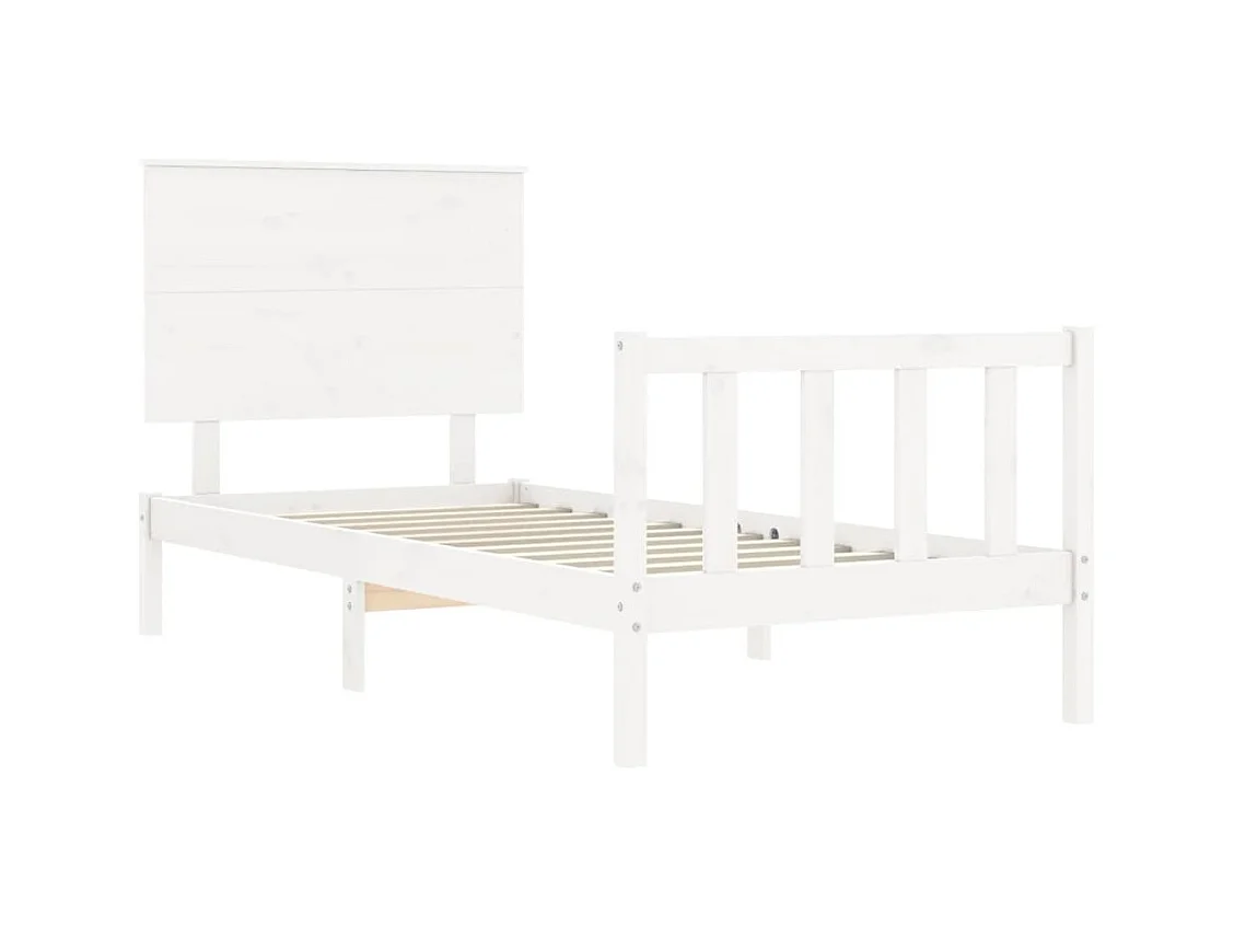Lit avec tête de lit blanc simple bois massif