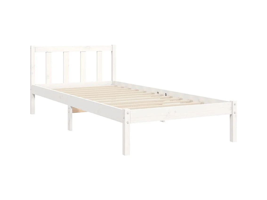 Lit avec tête de lit blanc simple bois massif