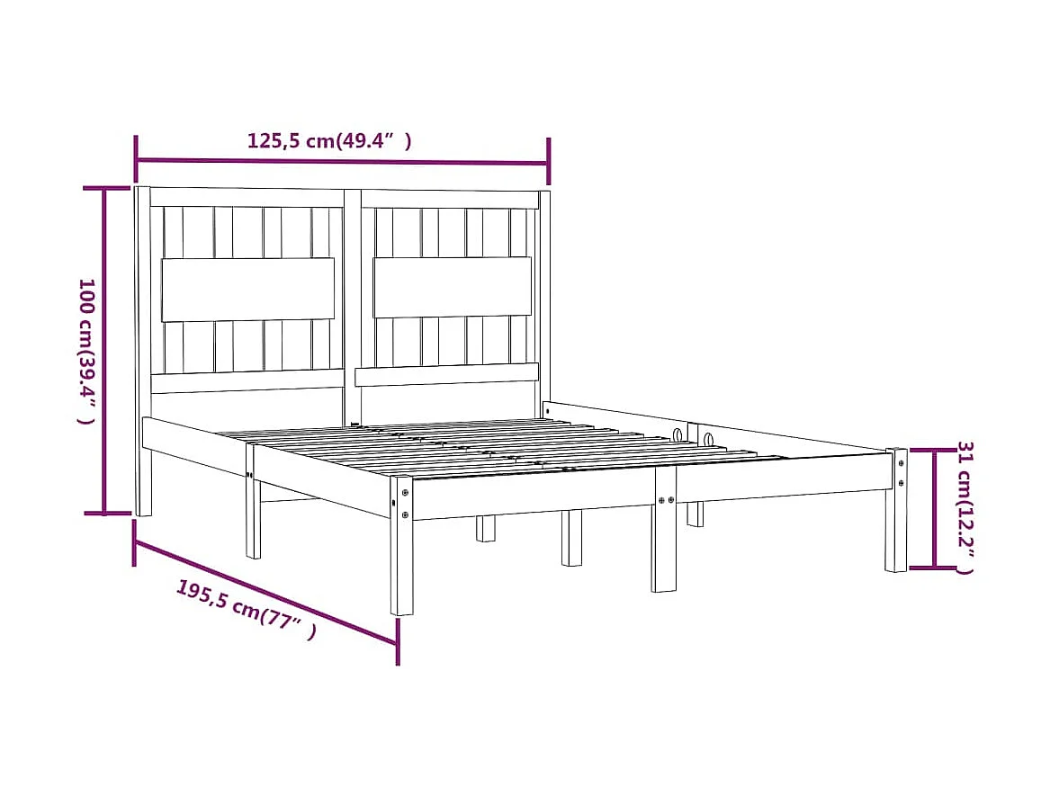 Lit Bois de pin massif 120x190 Petit Double
