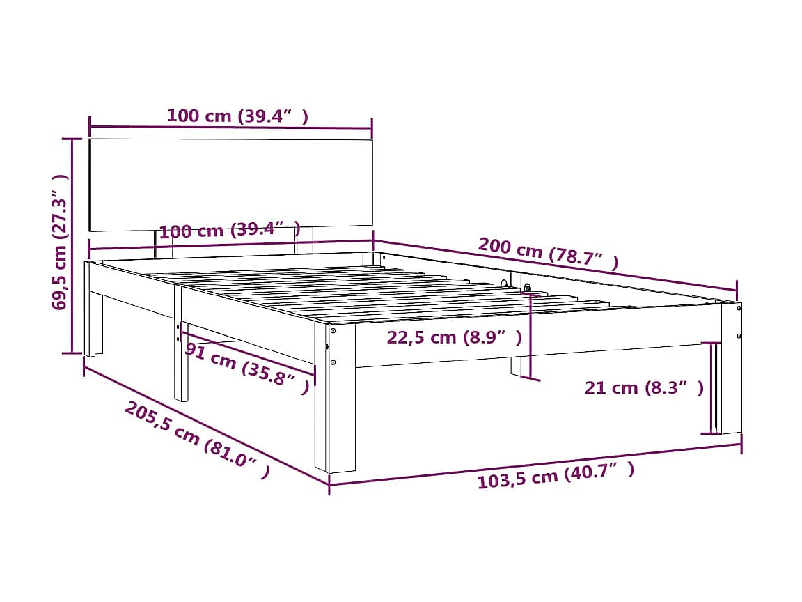 Lit Blanc Bois de pin massif 100x200 6