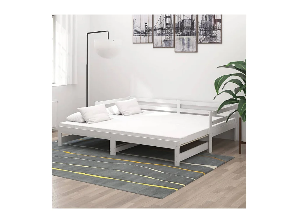 Lit coulissant 2x(90x200) cm Blanc Bois de pin massif 8