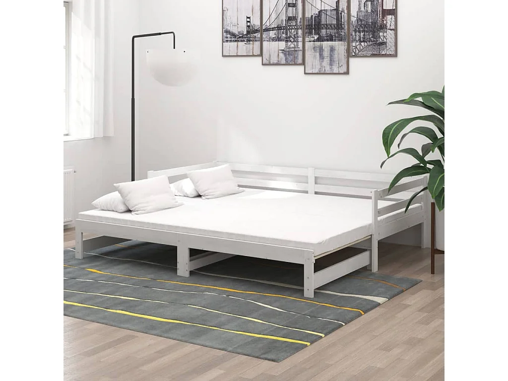 Lit coulissant 2x(90x200) cm Blanc Bois de pin massif 8