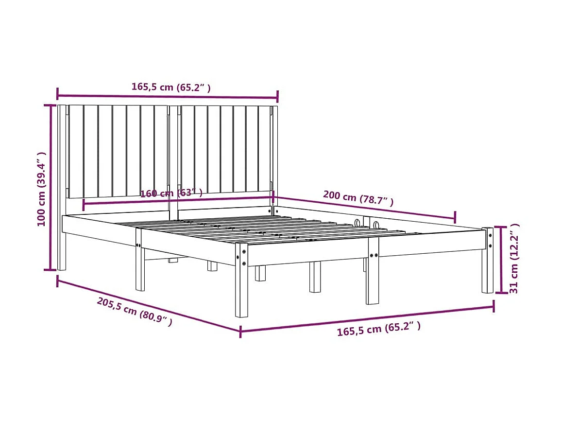 Lit Bois de pin massif 160x200 8
