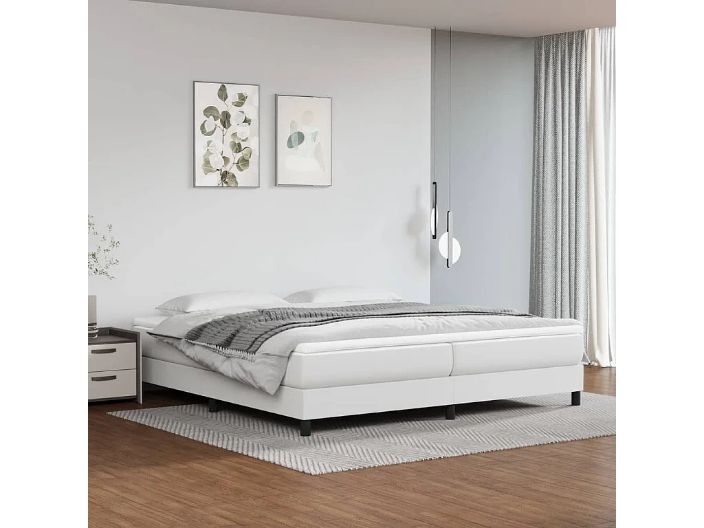Lit à sommier tapissier avec matelas Blanc 200x200 Similicuir 3