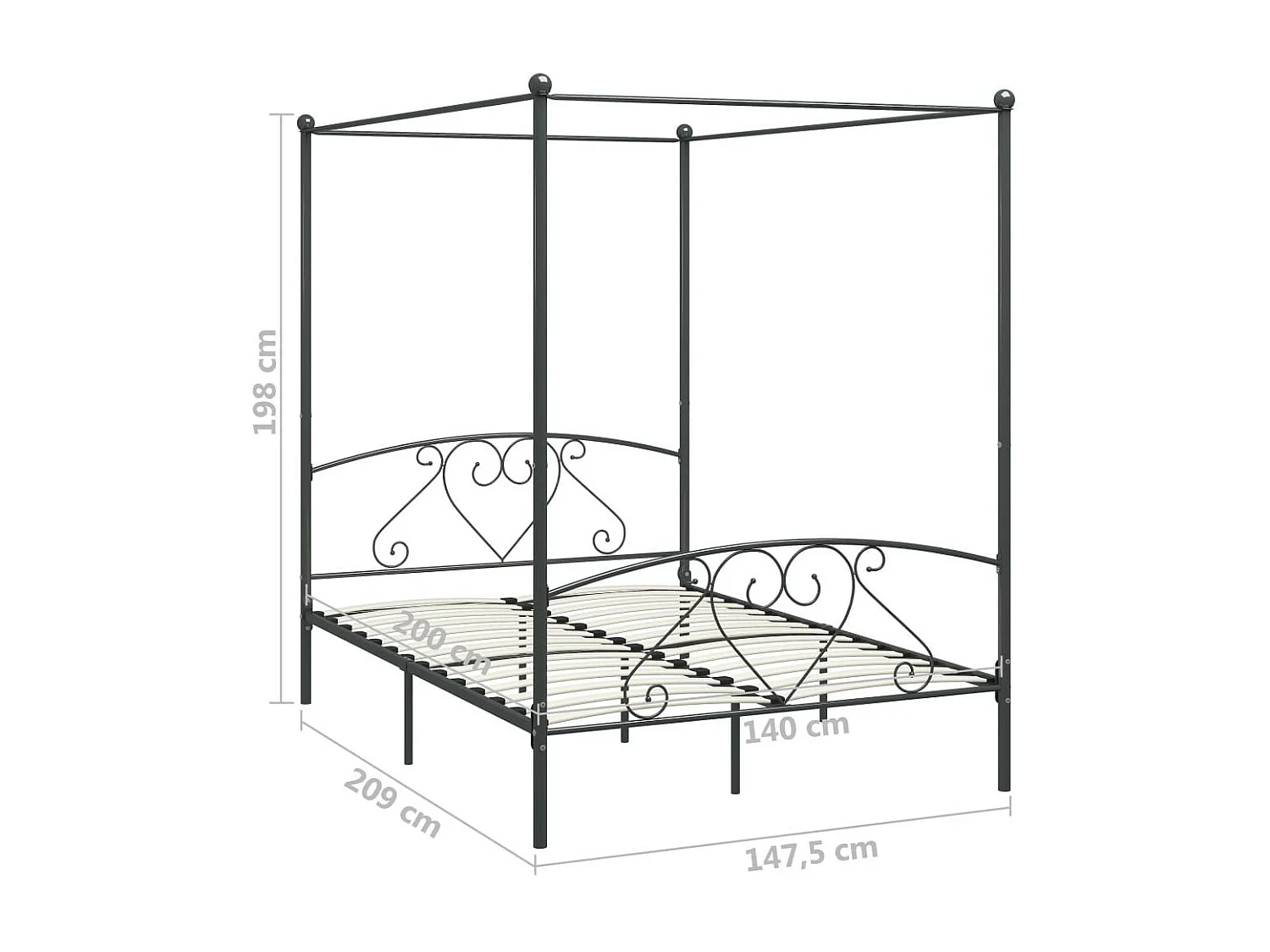 Lit à baldaquin Gris Métal 140x200