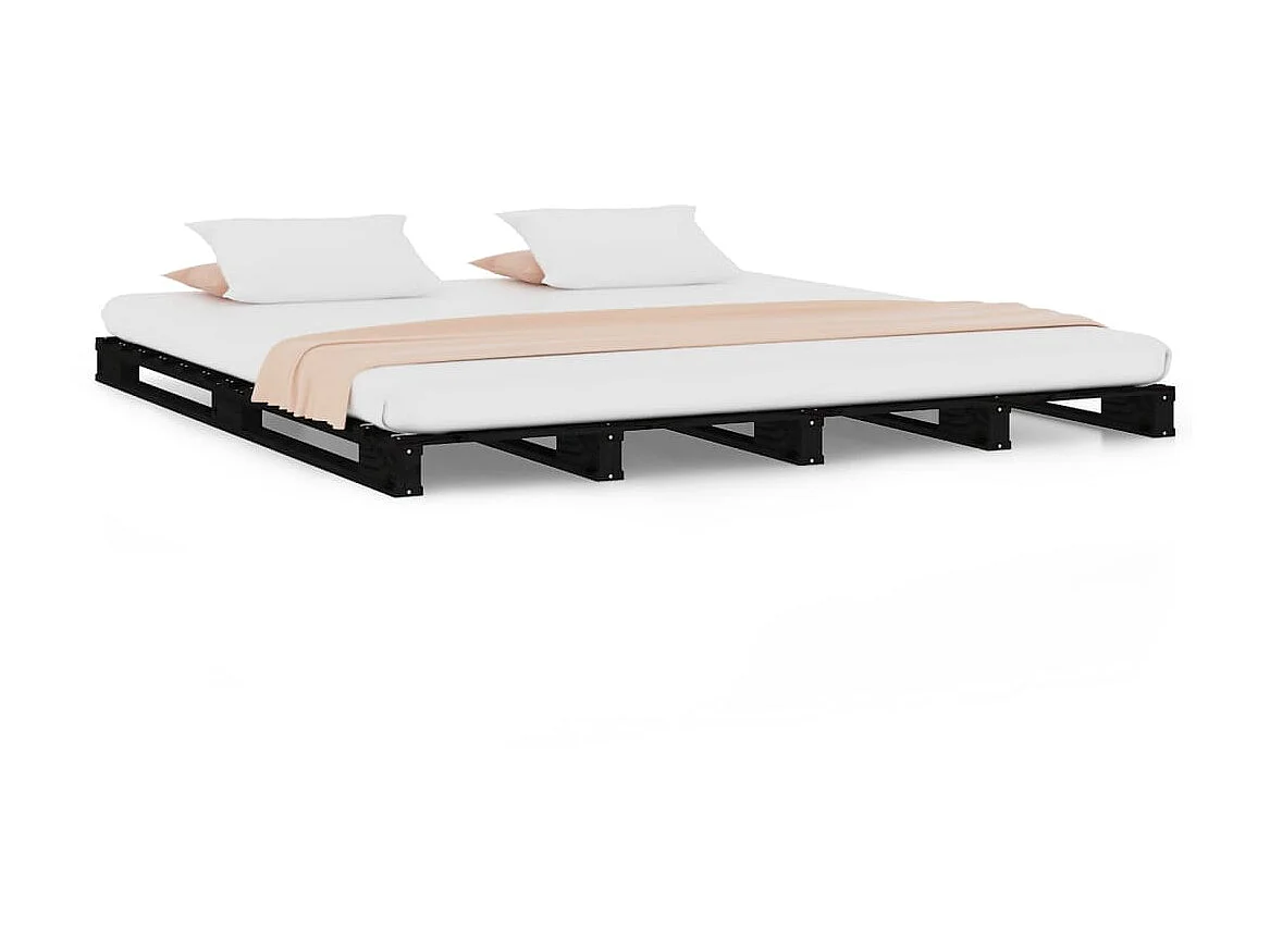 Lit Noir 120x190 Bois pin massif Petit Double