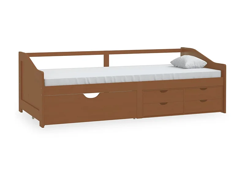 Lit de repos 3 places à tiroirs Marron miel Pin 90x200