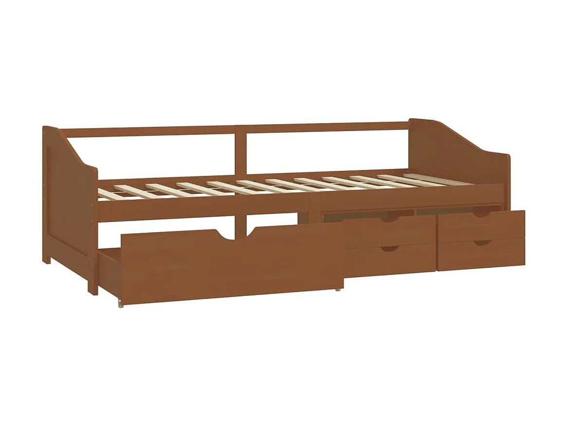 Lit de repos 3 places à tiroirs Marron miel Pin 90x200