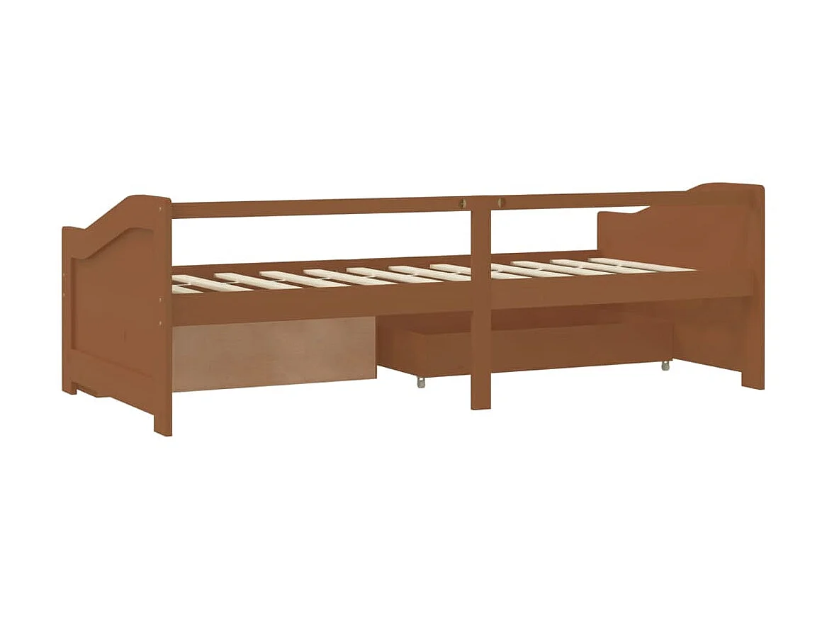 Lit de repos 3 places à tiroirs Marron miel Pin 90x200