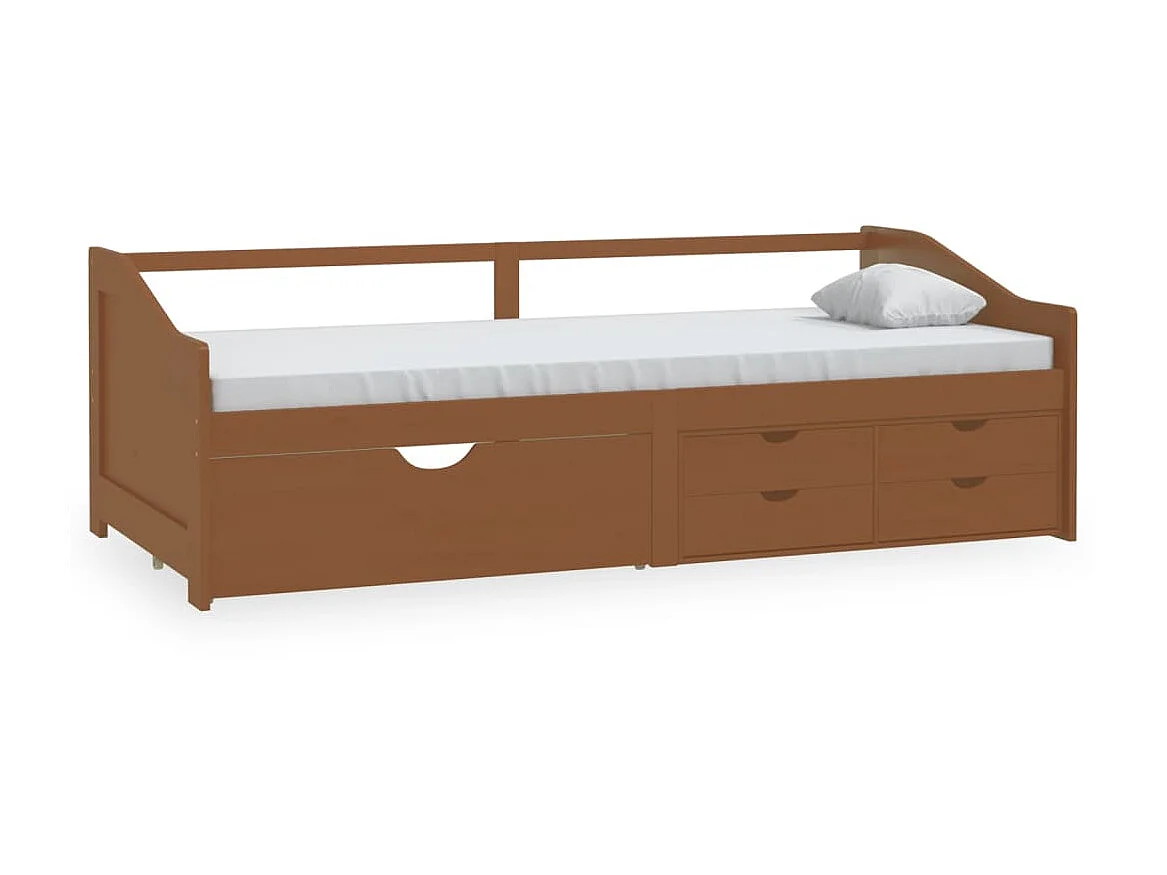 Lit de repos 3 places à tiroirs Marron miel Pin 90x200