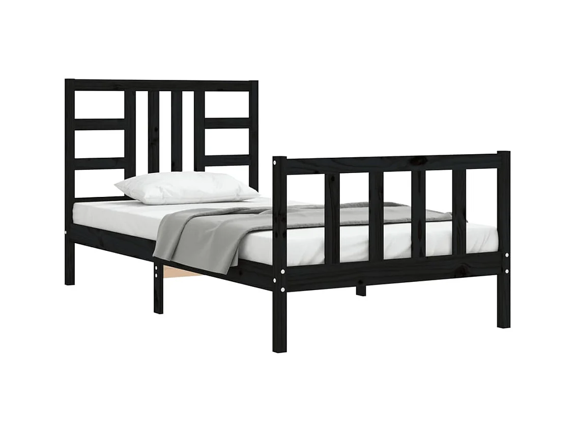Lit avec tête de lit noir 90x190 bois massif