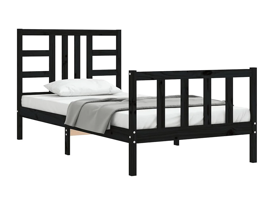 Lit avec tête de lit noir 90x190 bois massif