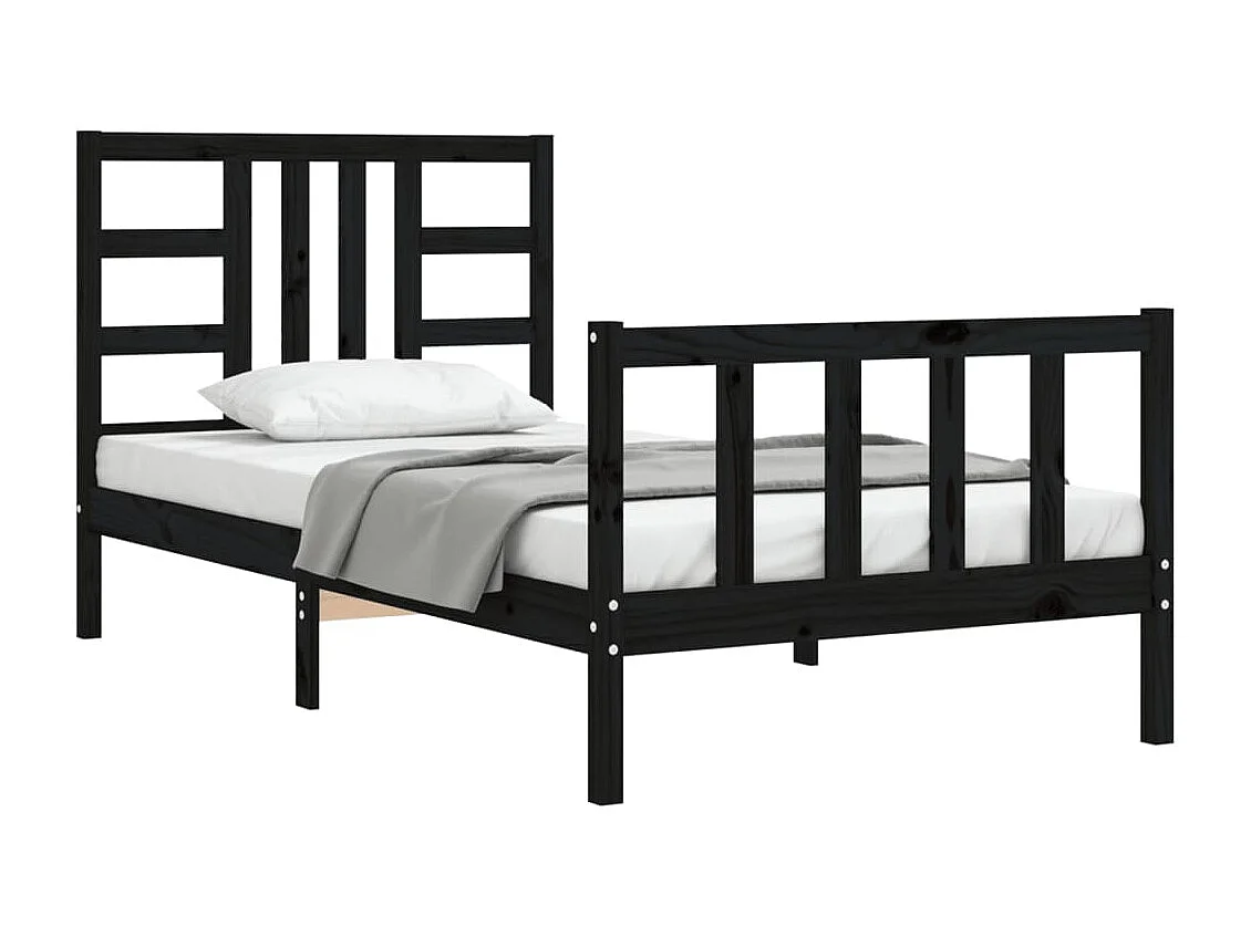 Lit avec tête de lit noir 90x190 bois massif