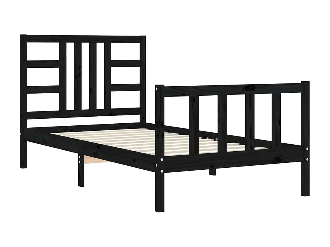 Lit avec tête de lit noir 90x190 bois massif