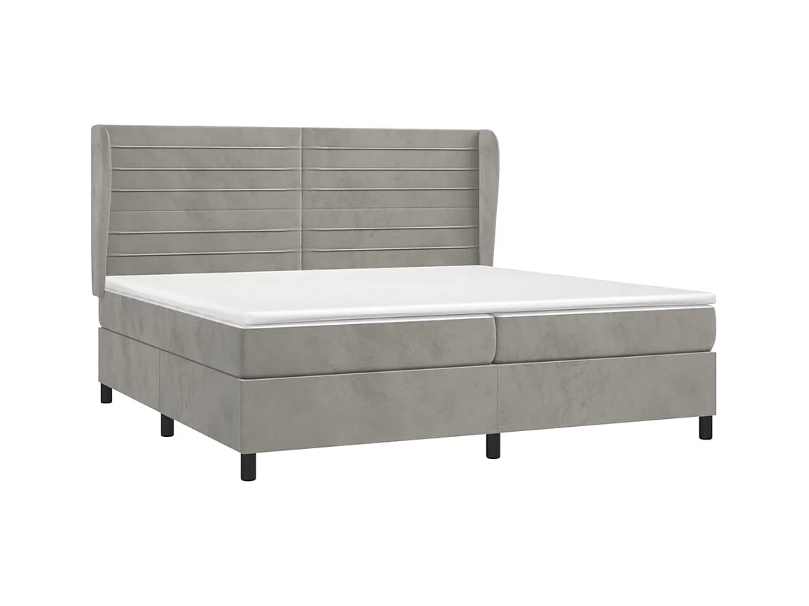 Cama box spring con colchón terciopelo gris claro 200x200 cm