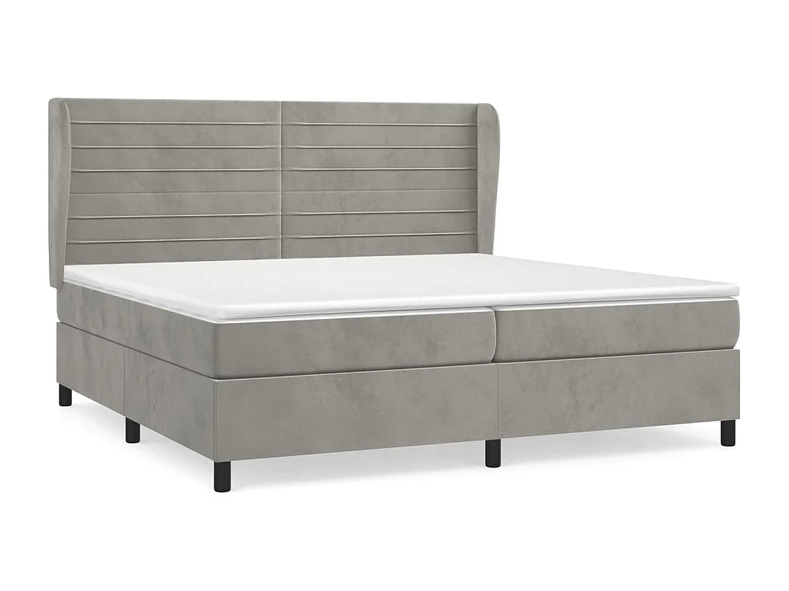 Lit à sommier tapissier et matelas Gris clair 200x200 Velours 2