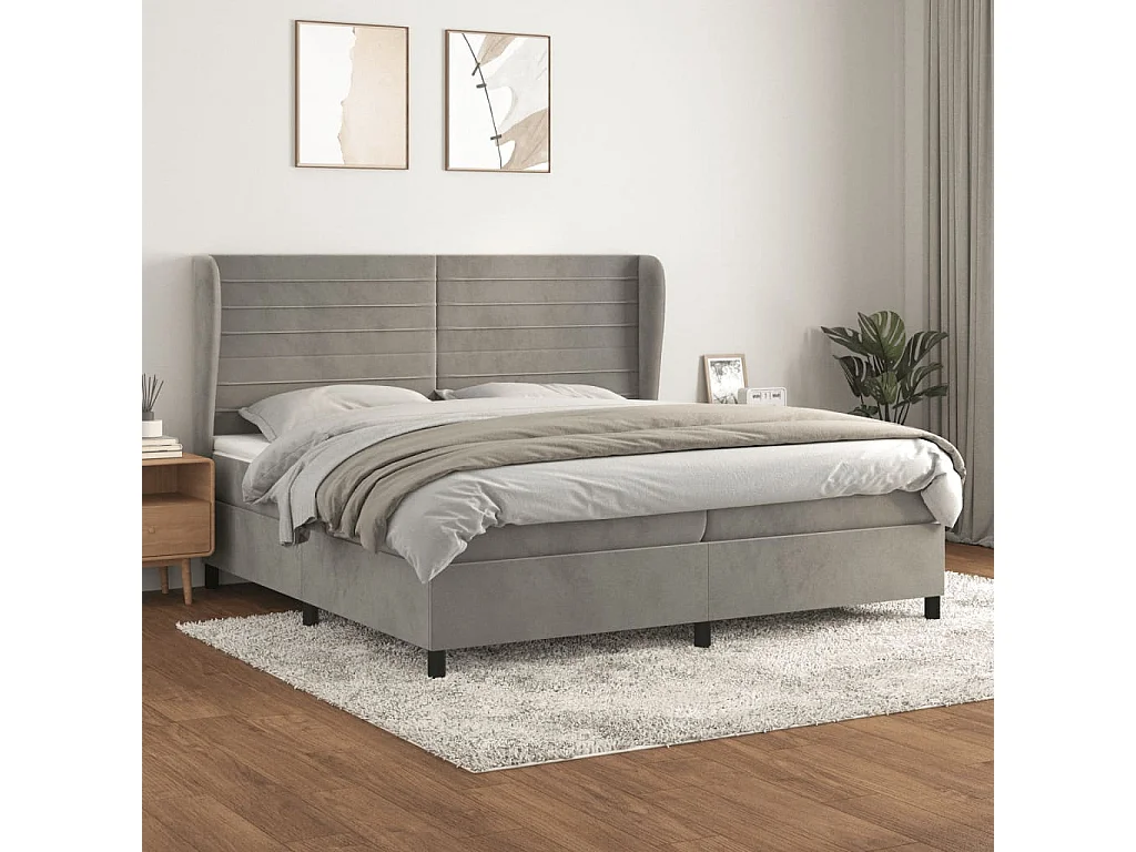 Lit à sommier tapissier et matelas Gris clair 200x200 Velours 2