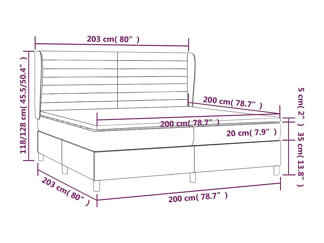 Lit à sommier tapissier et matelas Gris clair 200x200 Velours 2
