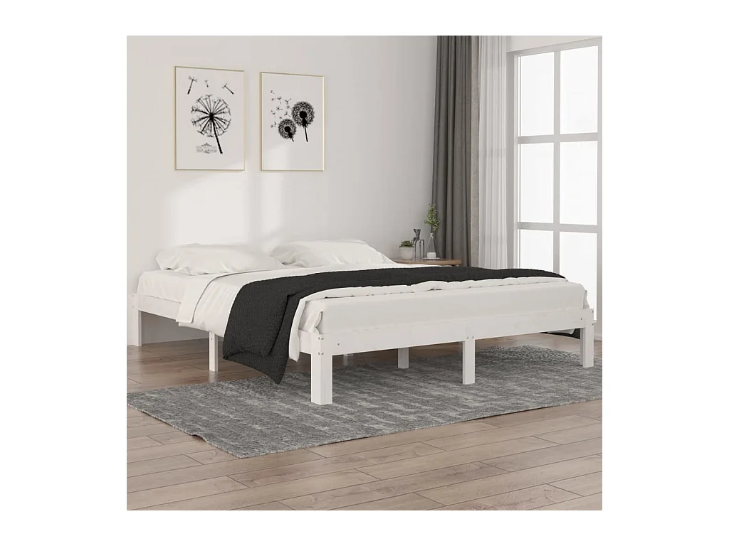 Lit Blanc Bois de pin massif 160x200 8