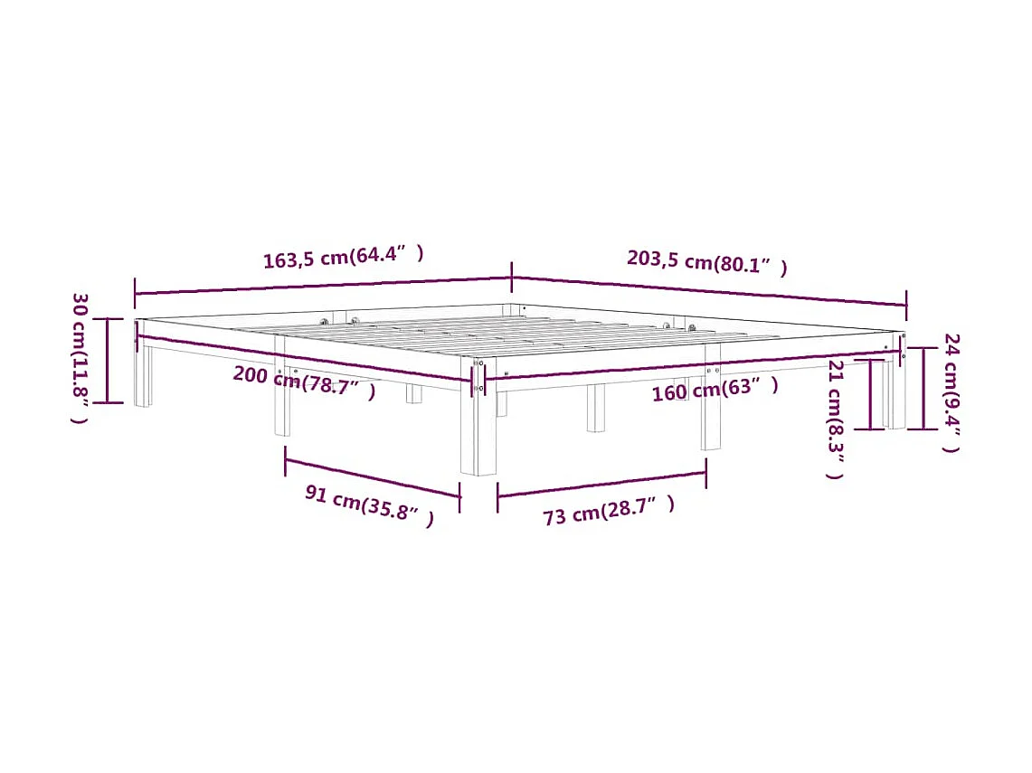 Lit Blanc Bois de pin massif 160x200 8