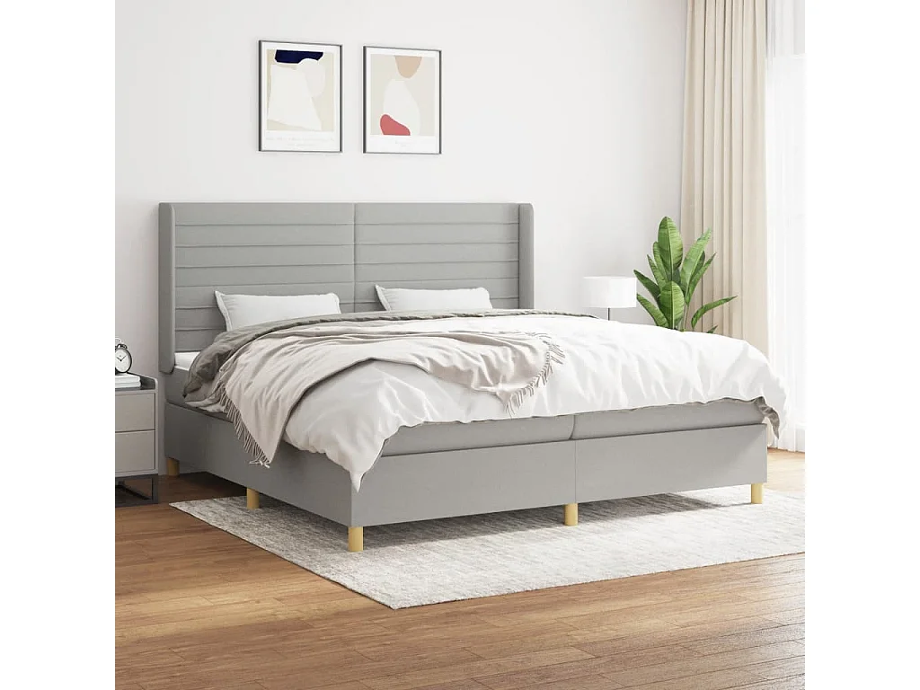 Lit à sommier tapissier avec matelas Gris clair 200x200 Tissu 6