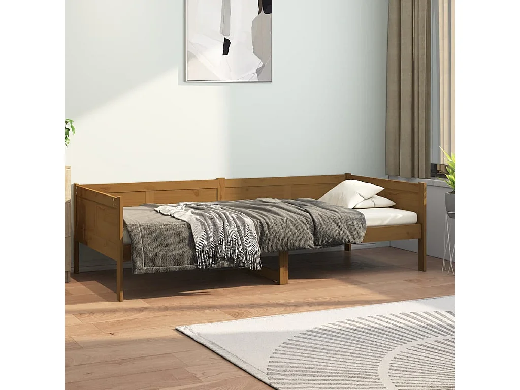 Lit de jour Marron miel Bois massif de pin 90x190 2