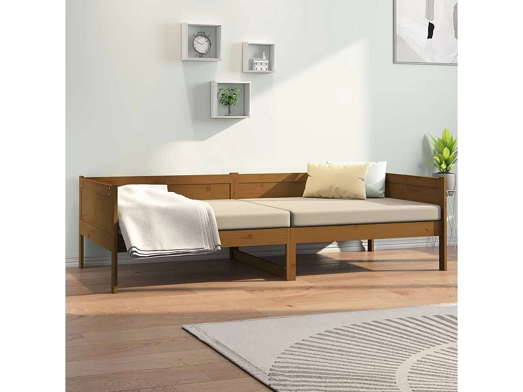 Lit de jour Marron miel Bois massif de pin 90x190 2