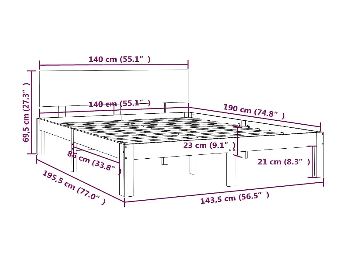 Lit Bois de pin massif 140x190