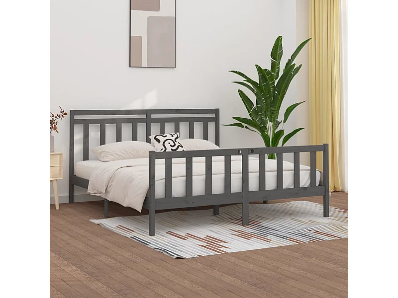 Lit Gris Bois de pin massif 200x200 2