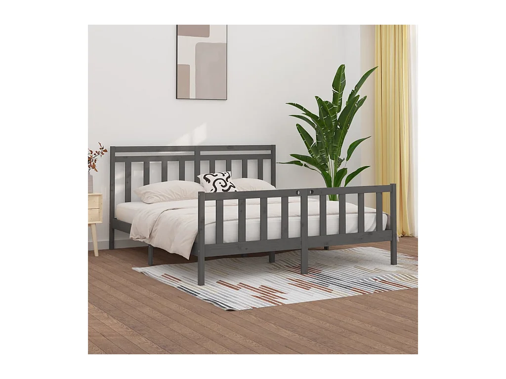 Lit Gris Bois de pin massif 200x200 2