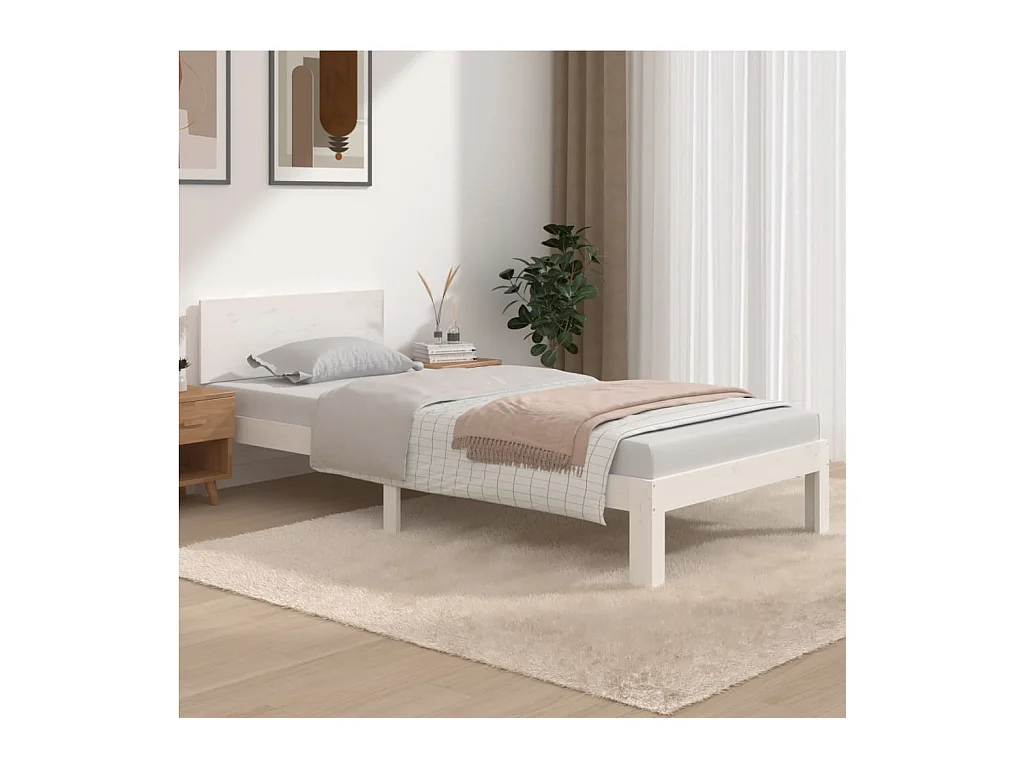 Lit Blanc Bois de pin massif 90x200 7